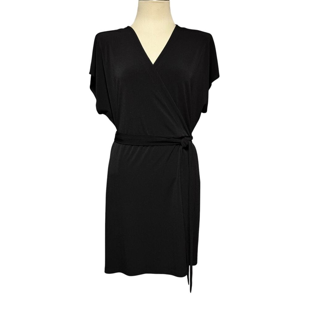 Nine West Short Sleeve Faux Wrap Mini Dress Black XXL